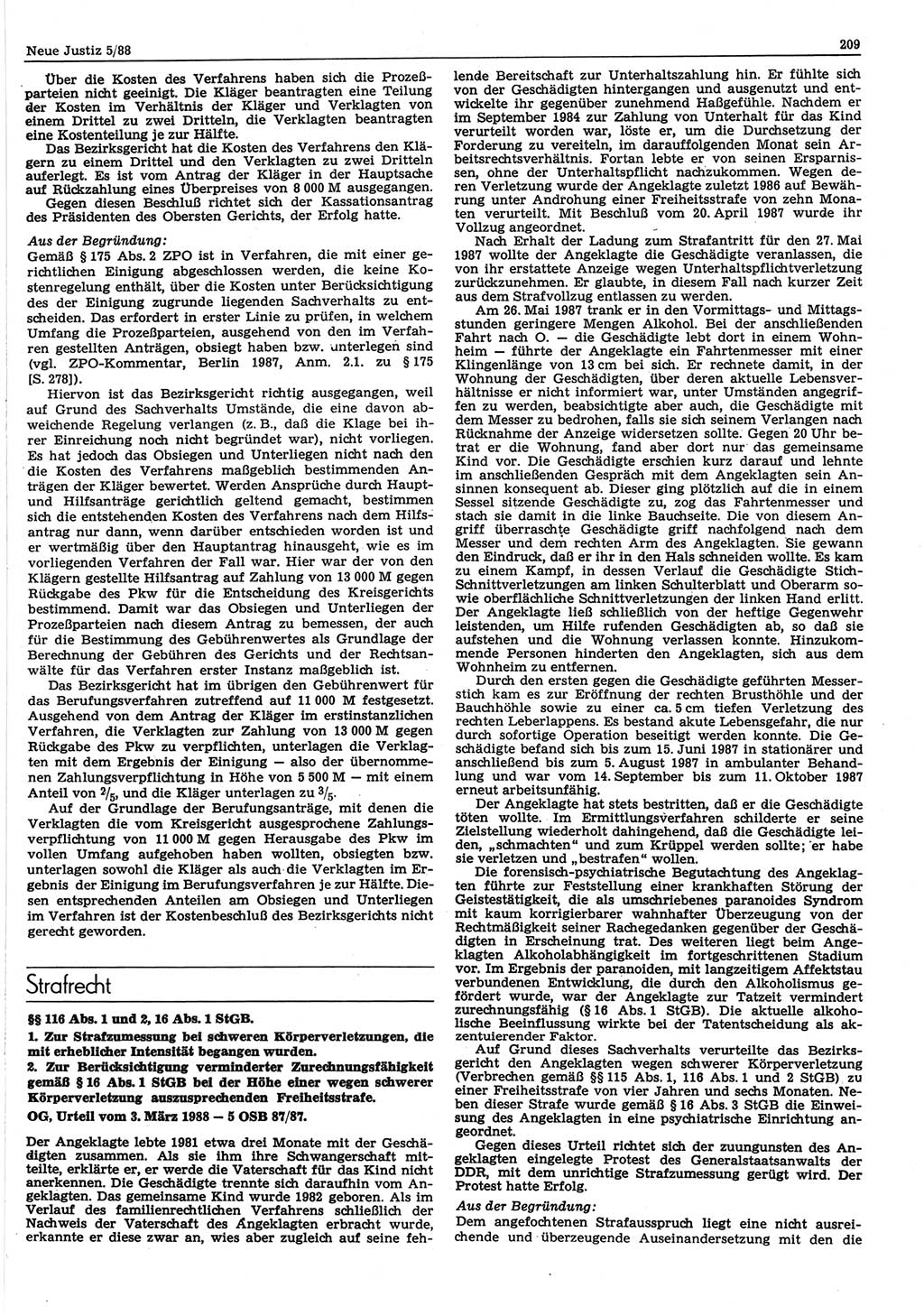 Neue Justiz (NJ), Zeitschrift für sozialistisches Recht und Gesetzlichkeit [Deutsche Demokratische Republik (DDR)], 42. Jahrgang 1988, Seite 209 (NJ DDR 1988, S. 209)