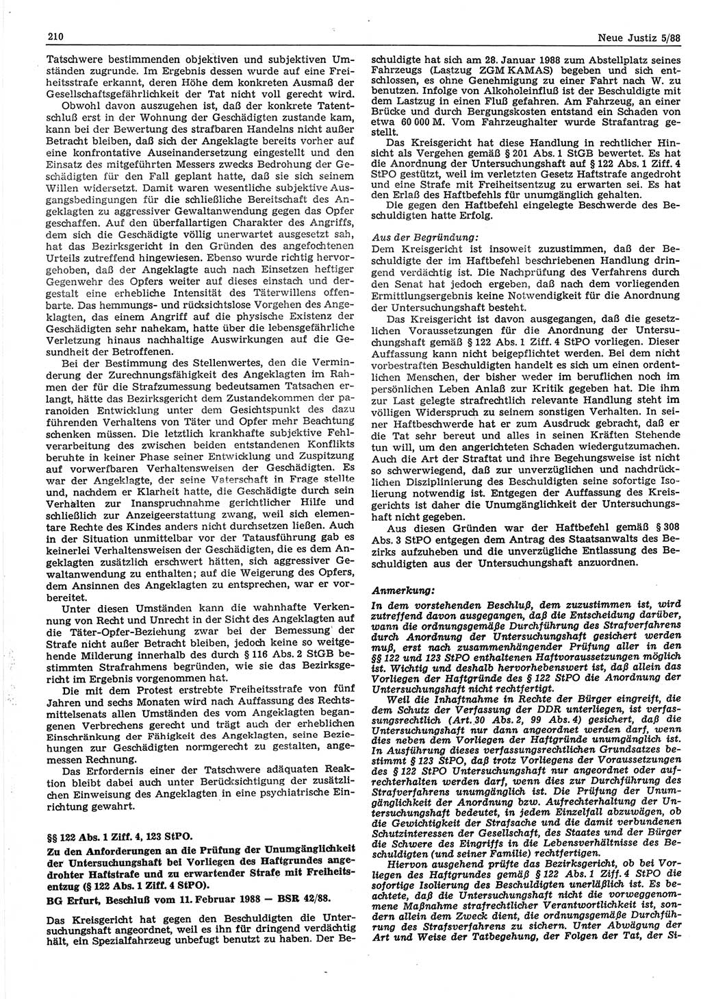 Neue Justiz (NJ), Zeitschrift für sozialistisches Recht und Gesetzlichkeit [Deutsche Demokratische Republik (DDR)], 42. Jahrgang 1988, Seite 210 (NJ DDR 1988, S. 210)