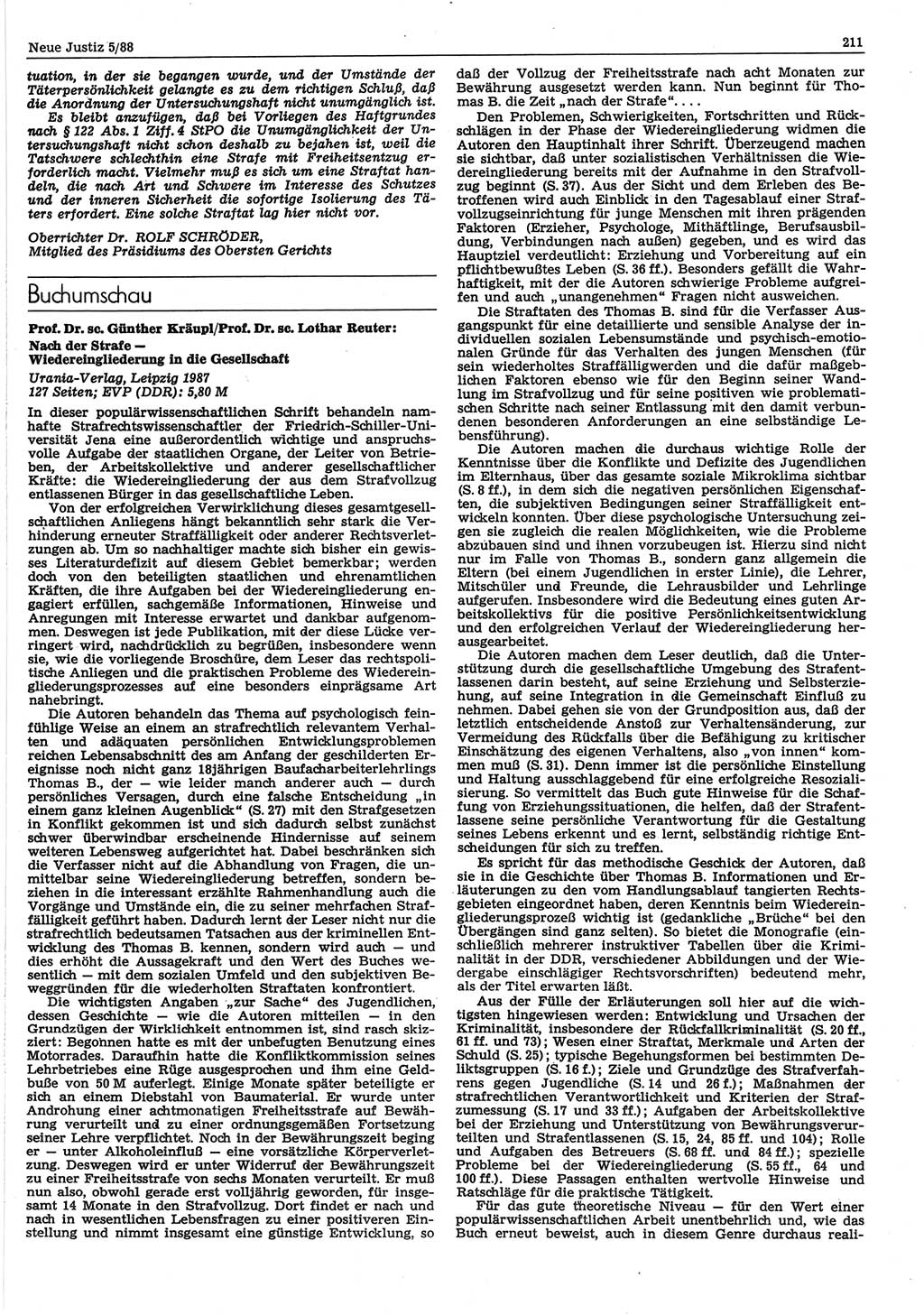 Neue Justiz (NJ), Zeitschrift für sozialistisches Recht und Gesetzlichkeit [Deutsche Demokratische Republik (DDR)], 42. Jahrgang 1988, Seite 211 (NJ DDR 1988, S. 211)