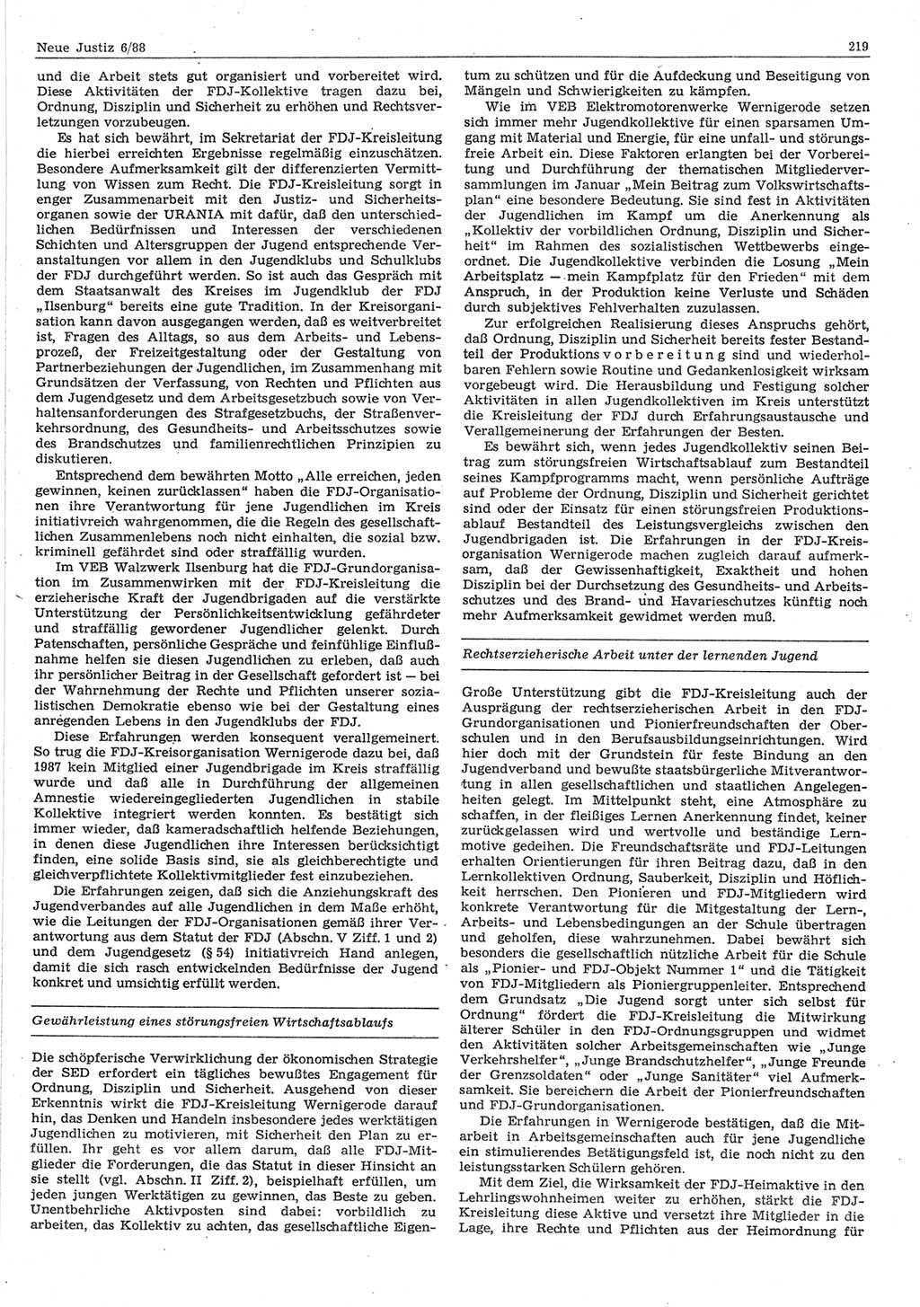 Neue Justiz (NJ), Zeitschrift für sozialistisches Recht und Gesetzlichkeit [Deutsche Demokratische Republik (DDR)], 42. Jahrgang 1988, Seite 219 (NJ DDR 1988, S. 219)