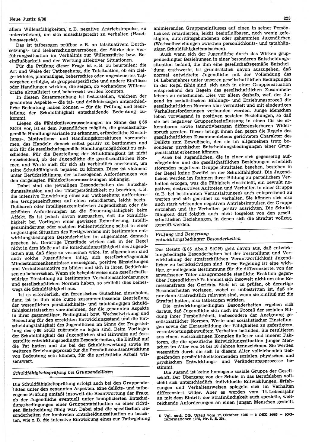 Neue Justiz (NJ), Zeitschrift für sozialistisches Recht und Gesetzlichkeit [Deutsche Demokratische Republik (DDR)], 42. Jahrgang 1988, Seite 223 (NJ DDR 1988, S. 223)