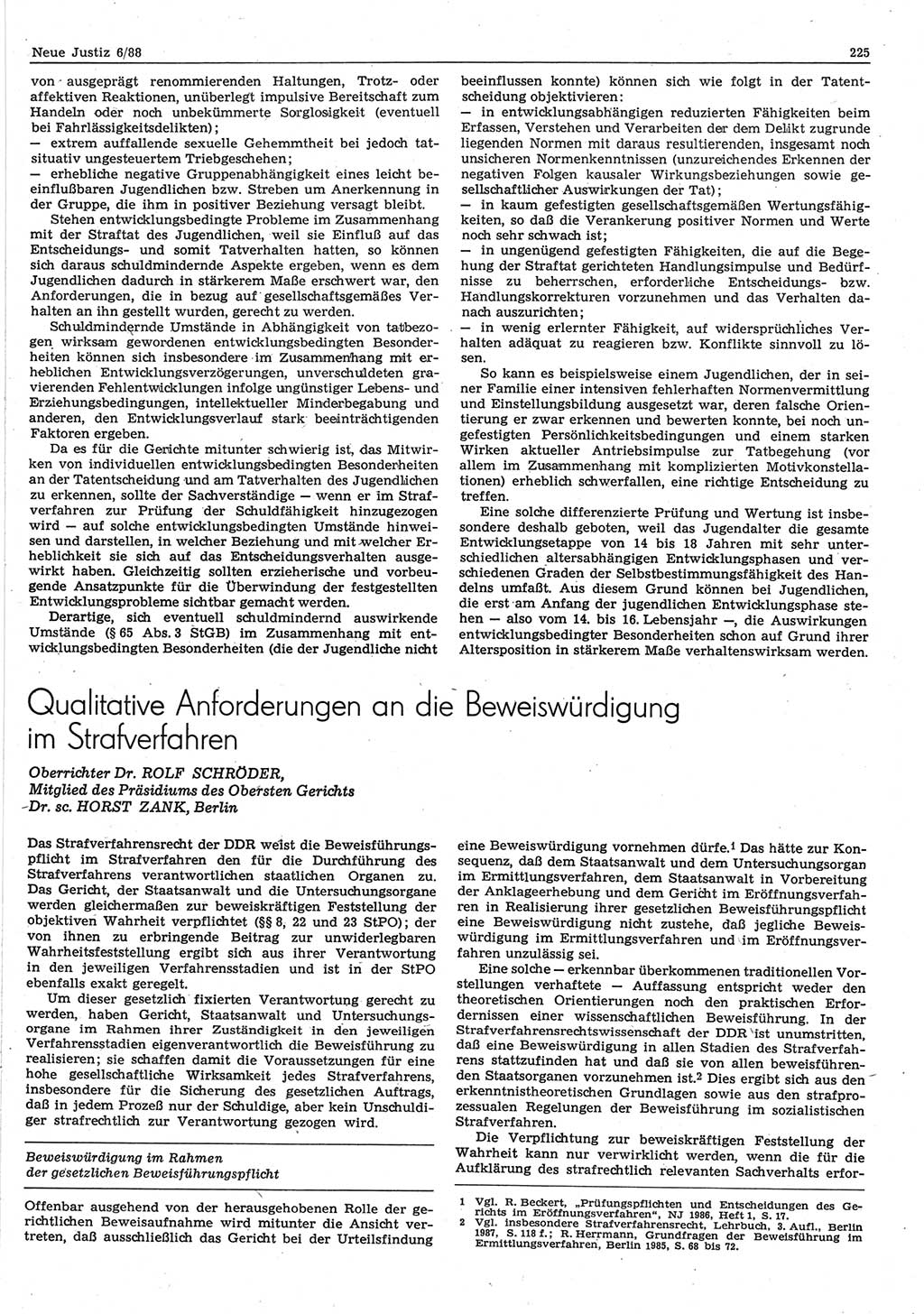 Neue Justiz (NJ), Zeitschrift für sozialistisches Recht und Gesetzlichkeit [Deutsche Demokratische Republik (DDR)], 42. Jahrgang 1988, Seite 225 (NJ DDR 1988, S. 225)