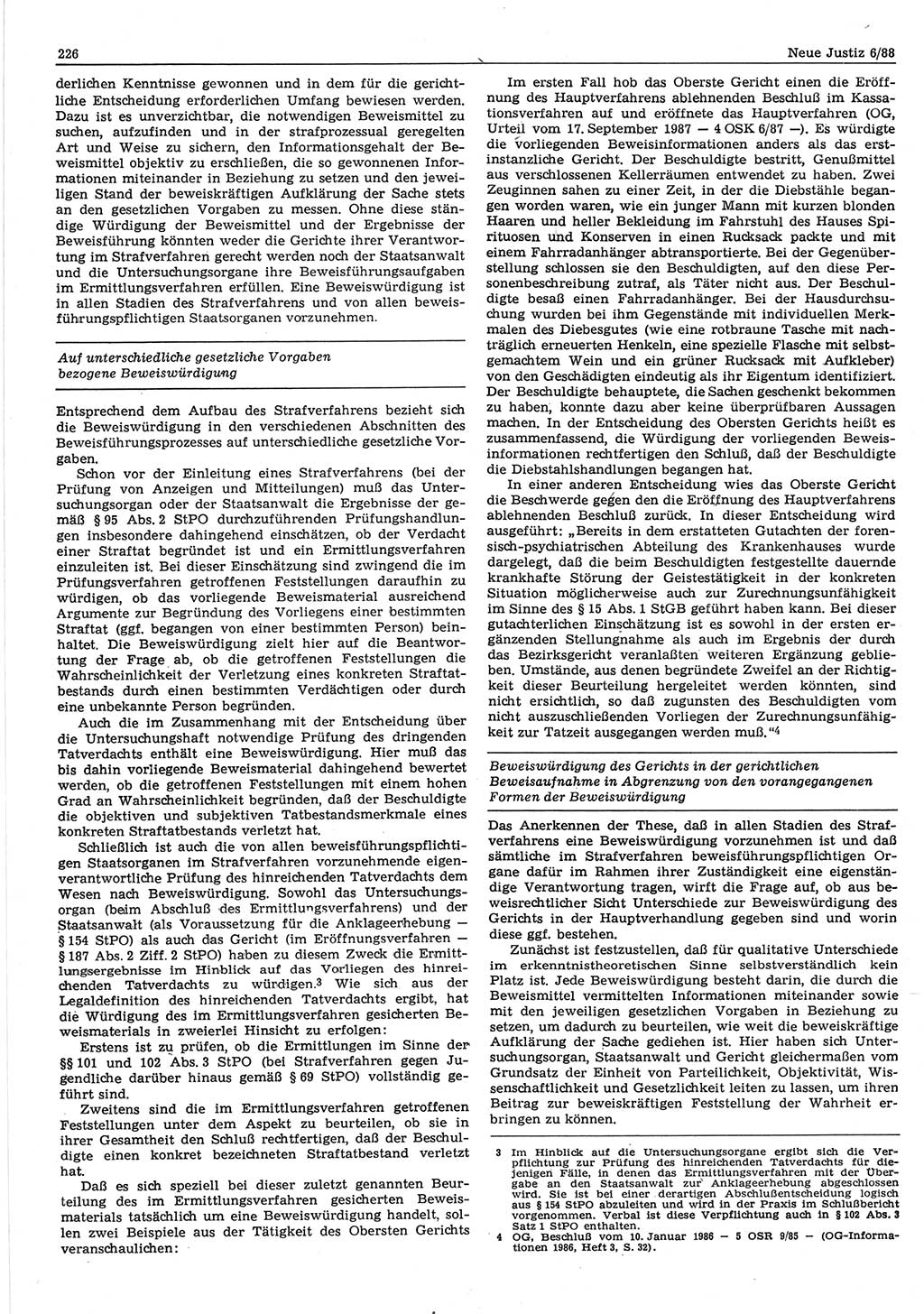 Neue Justiz (NJ), Zeitschrift für sozialistisches Recht und Gesetzlichkeit [Deutsche Demokratische Republik (DDR)], 42. Jahrgang 1988, Seite 226 (NJ DDR 1988, S. 226)