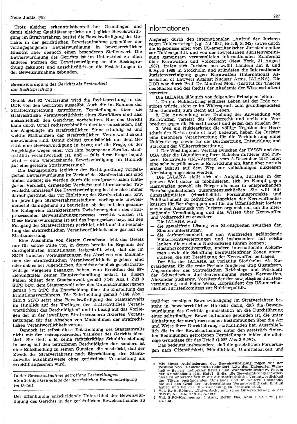 Neue Justiz (NJ), Zeitschrift für sozialistisches Recht und Gesetzlichkeit [Deutsche Demokratische Republik (DDR)], 42. Jahrgang 1988, Seite 227 (NJ DDR 1988, S. 227)