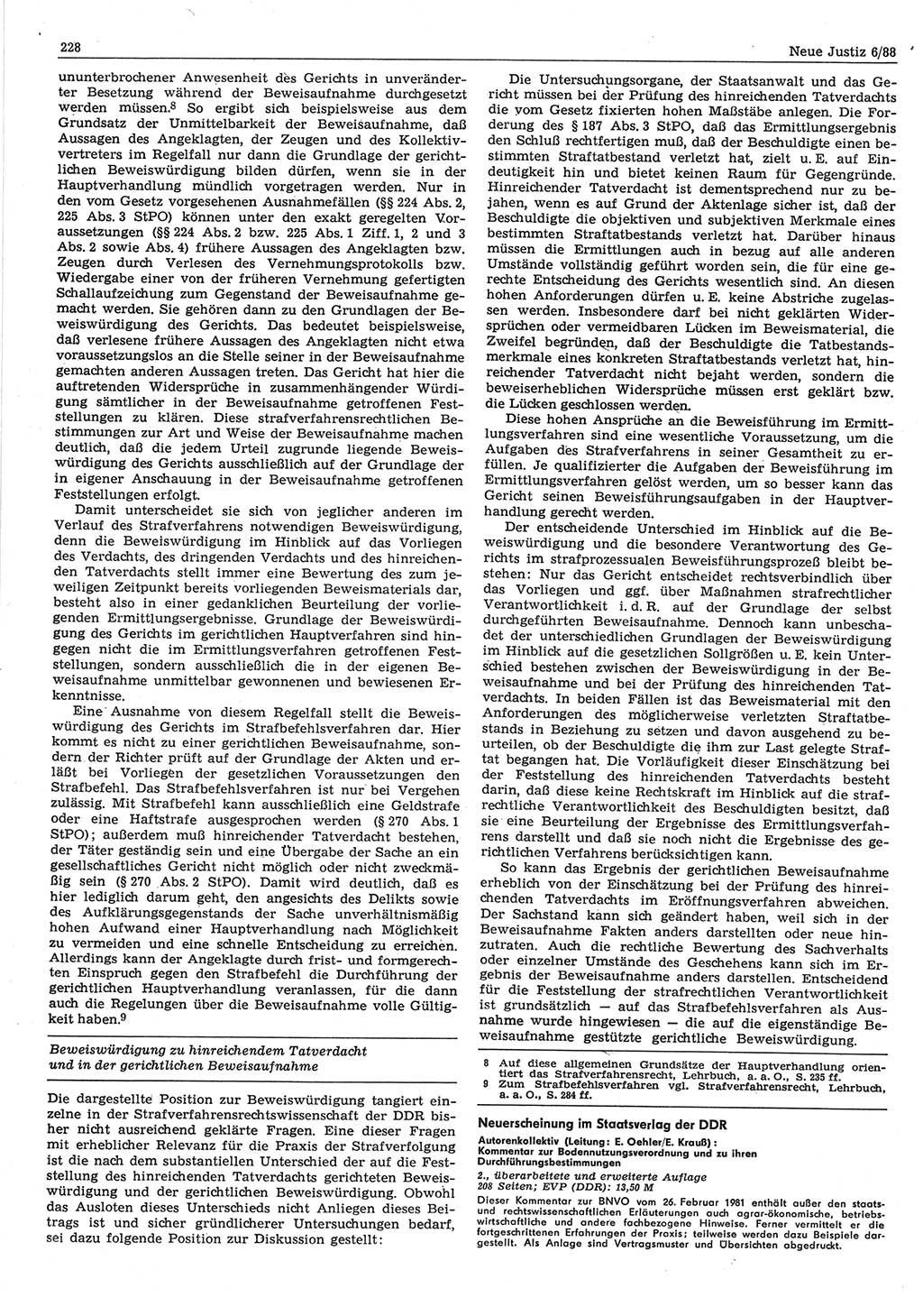 Neue Justiz (NJ), Zeitschrift für sozialistisches Recht und Gesetzlichkeit [Deutsche Demokratische Republik (DDR)], 42. Jahrgang 1988, Seite 228 (NJ DDR 1988, S. 228)