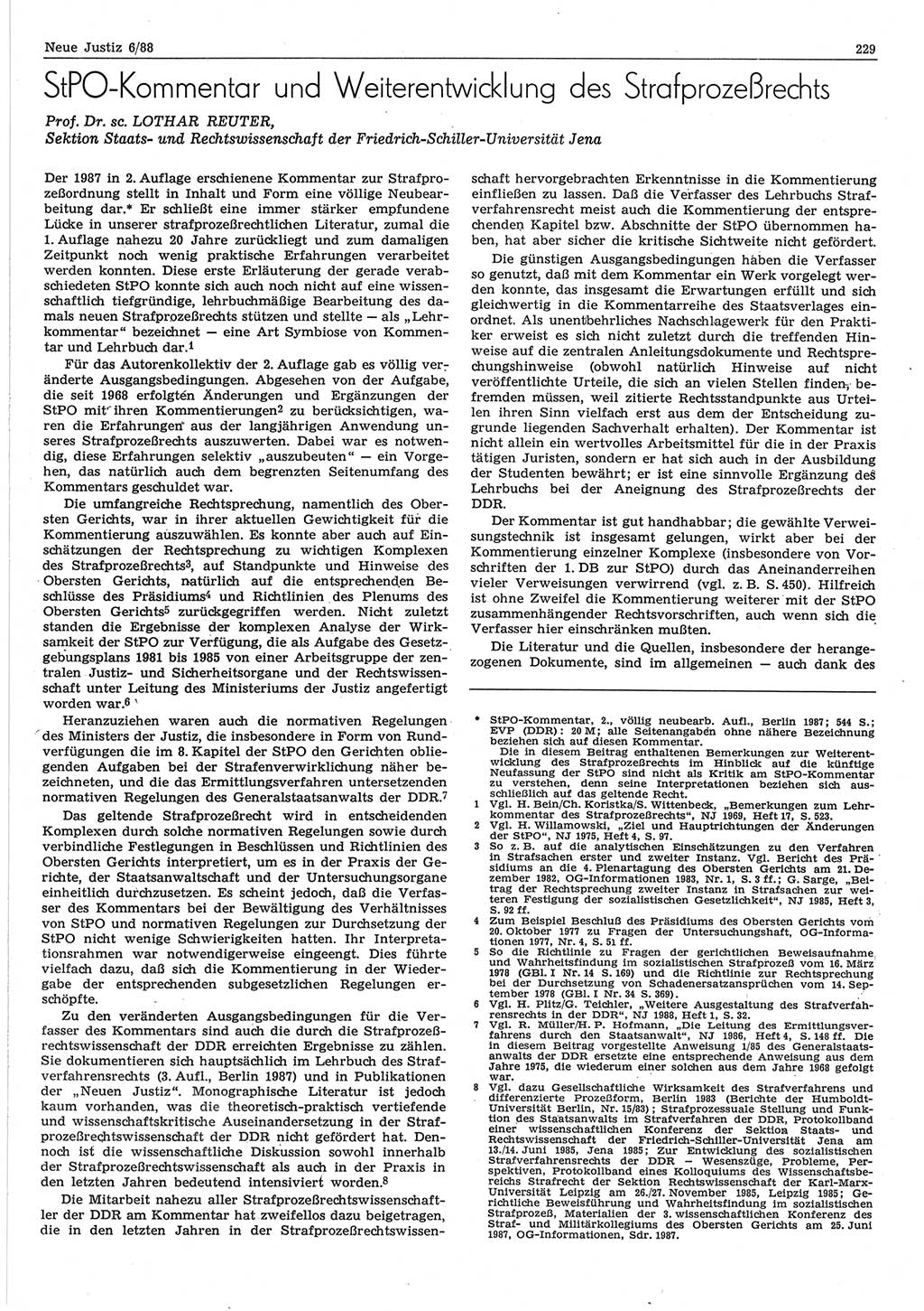 Neue Justiz (NJ), Zeitschrift für sozialistisches Recht und Gesetzlichkeit [Deutsche Demokratische Republik (DDR)], 42. Jahrgang 1988, Seite 229 (NJ DDR 1988, S. 229)