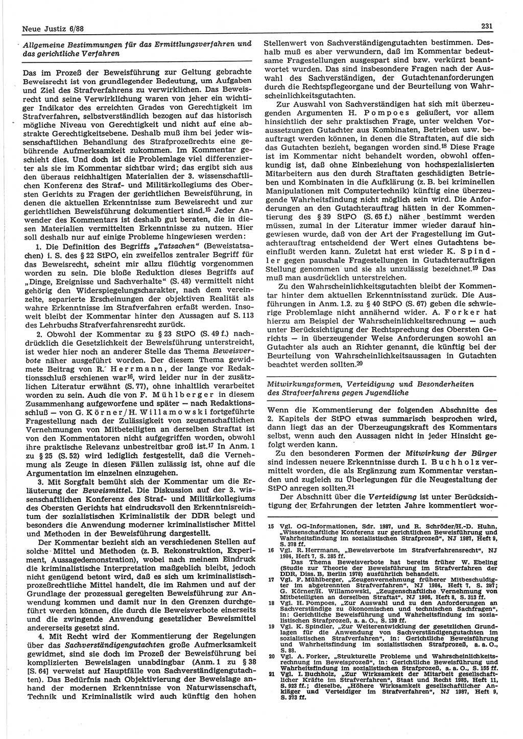 Neue Justiz (NJ), Zeitschrift für sozialistisches Recht und Gesetzlichkeit [Deutsche Demokratische Republik (DDR)], 42. Jahrgang 1988, Seite 231 (NJ DDR 1988, S. 231)