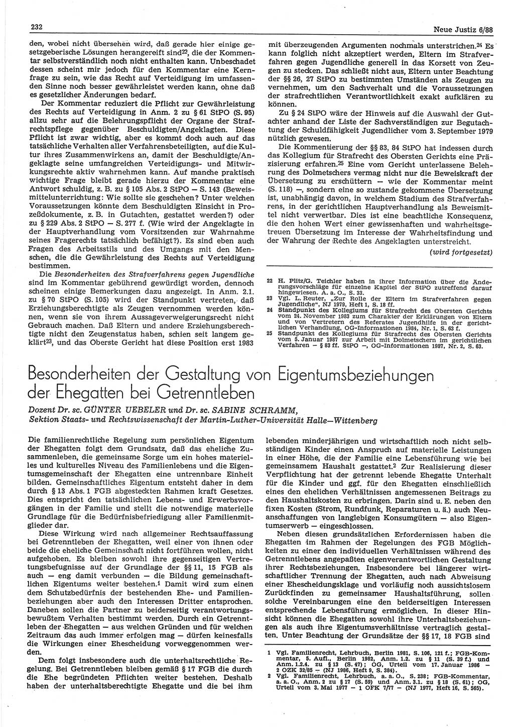 Neue Justiz (NJ), Zeitschrift für sozialistisches Recht und Gesetzlichkeit [Deutsche Demokratische Republik (DDR)], 42. Jahrgang 1988, Seite 232 (NJ DDR 1988, S. 232)