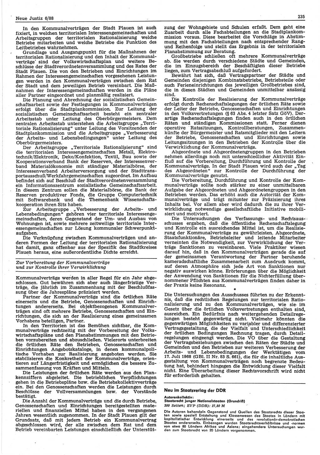 Neue Justiz (NJ), Zeitschrift für sozialistisches Recht und Gesetzlichkeit [Deutsche Demokratische Republik (DDR)], 42. Jahrgang 1988, Seite 235 (NJ DDR 1988, S. 235)