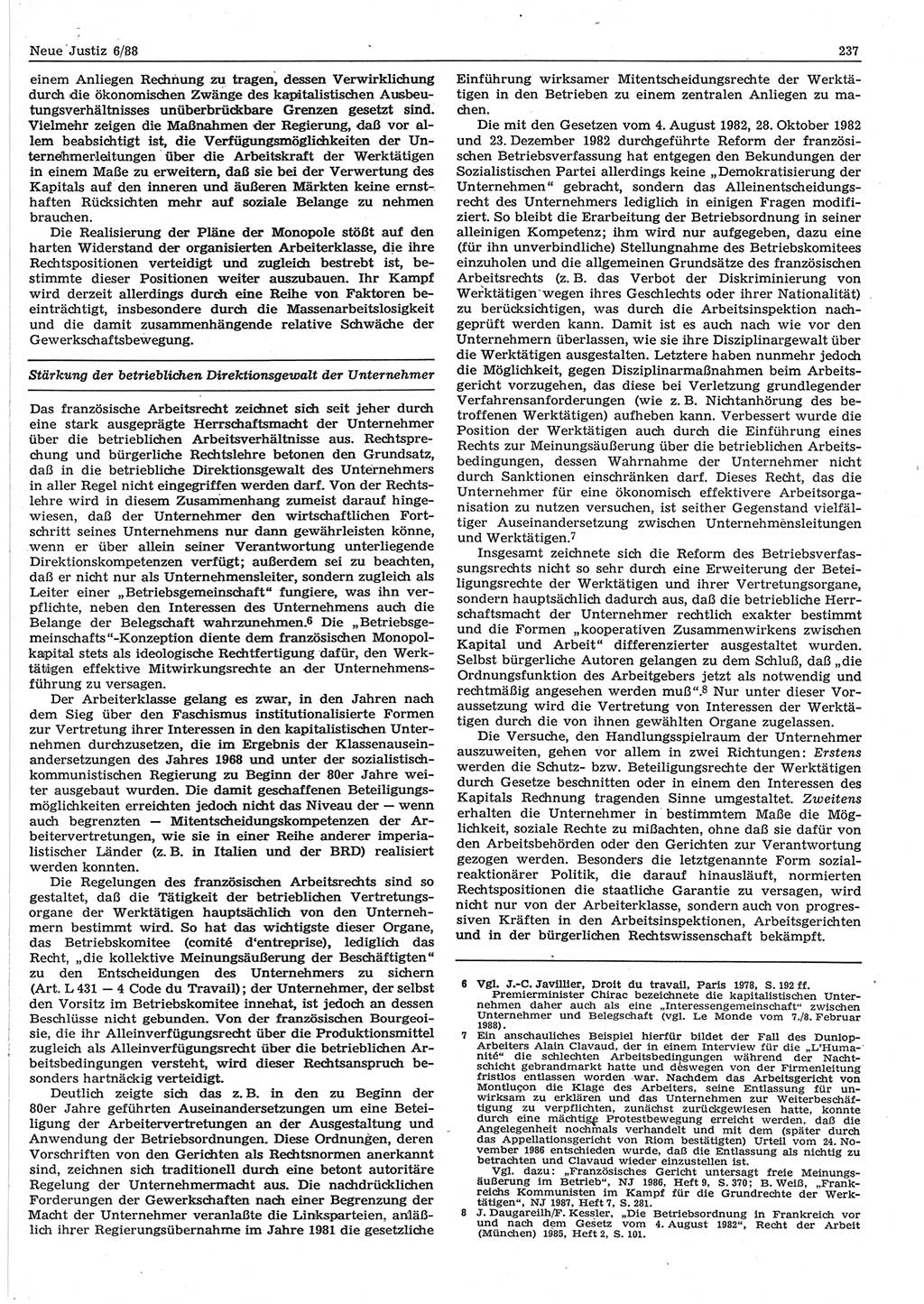 Neue Justiz (NJ), Zeitschrift für sozialistisches Recht und Gesetzlichkeit [Deutsche Demokratische Republik (DDR)], 42. Jahrgang 1988, Seite 237 (NJ DDR 1988, S. 237)
