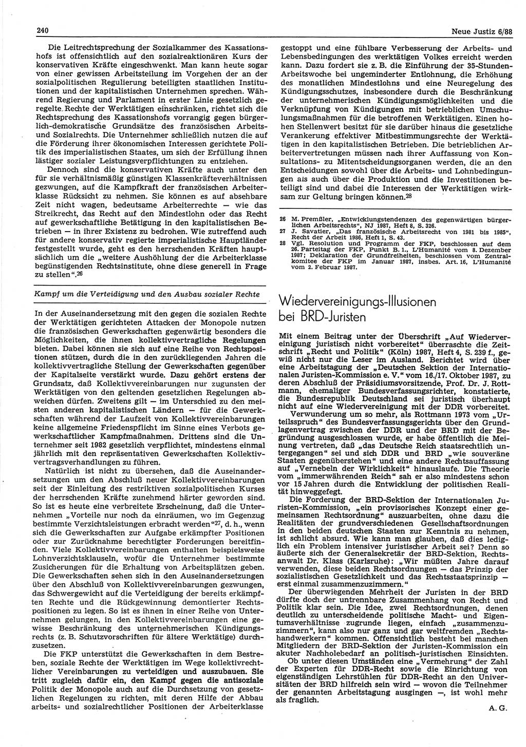 Neue Justiz (NJ), Zeitschrift für sozialistisches Recht und Gesetzlichkeit [Deutsche Demokratische Republik (DDR)], 42. Jahrgang 1988, Seite 240 (NJ DDR 1988, S. 240)
