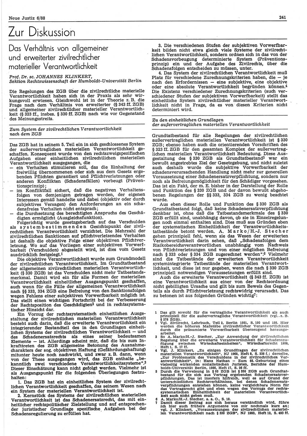Neue Justiz (NJ), Zeitschrift für sozialistisches Recht und Gesetzlichkeit [Deutsche Demokratische Republik (DDR)], 42. Jahrgang 1988, Seite 241 (NJ DDR 1988, S. 241)
