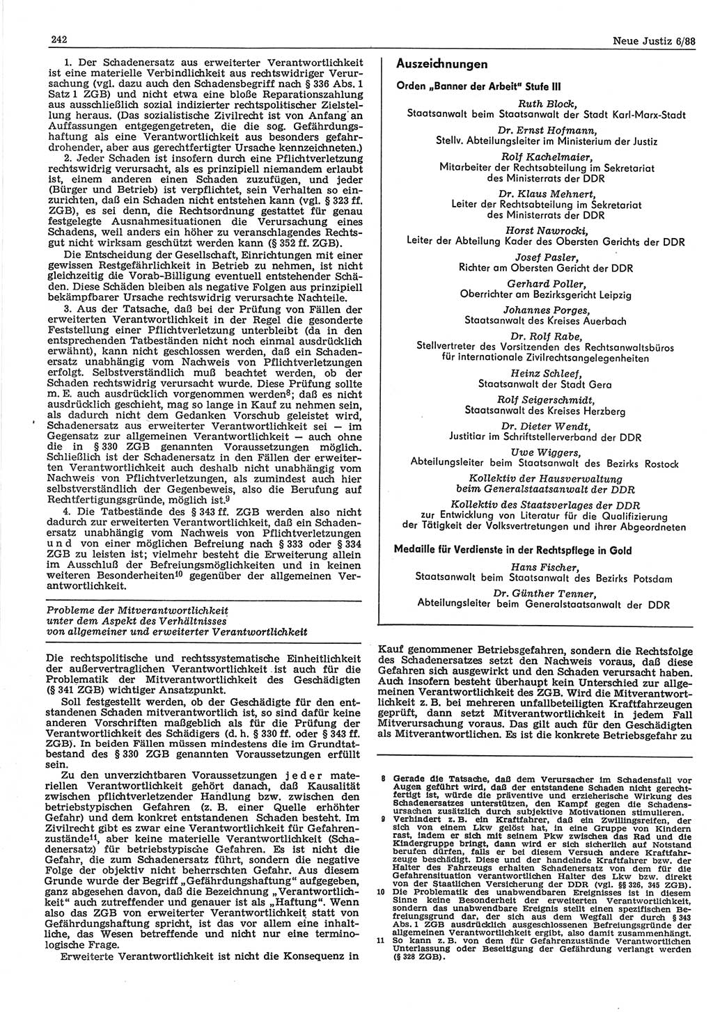 Neue Justiz (NJ), Zeitschrift für sozialistisches Recht und Gesetzlichkeit [Deutsche Demokratische Republik (DDR)], 42. Jahrgang 1988, Seite 242 (NJ DDR 1988, S. 242)