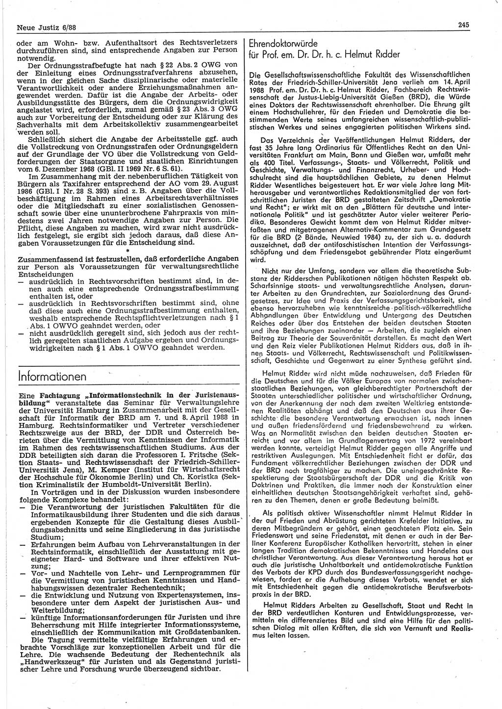 Neue Justiz (NJ), Zeitschrift für sozialistisches Recht und Gesetzlichkeit [Deutsche Demokratische Republik (DDR)], 42. Jahrgang 1988, Seite 245 (NJ DDR 1988, S. 245)