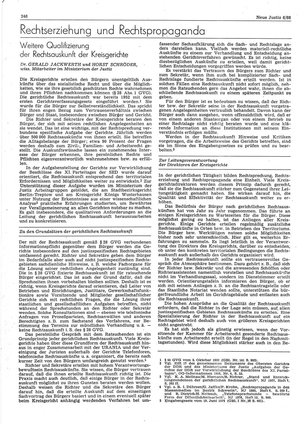 Neue Justiz (NJ), Zeitschrift für sozialistisches Recht und Gesetzlichkeit [Deutsche Demokratische Republik (DDR)], 42. Jahrgang 1988, Seite 246 (NJ DDR 1988, S. 246)