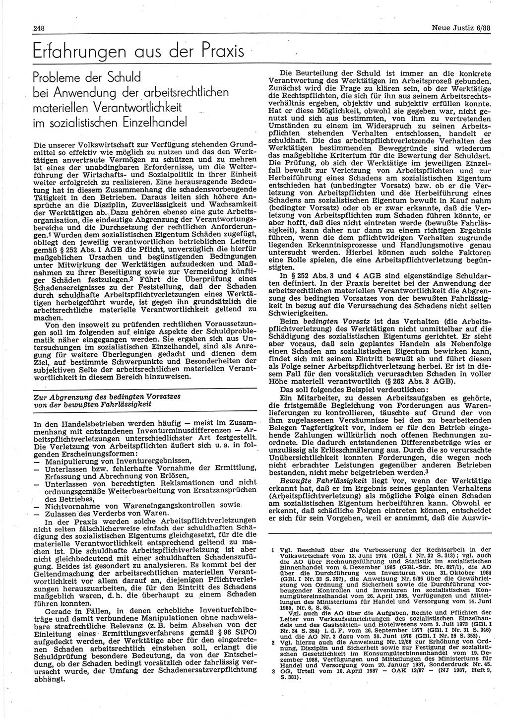 Neue Justiz (NJ), Zeitschrift für sozialistisches Recht und Gesetzlichkeit [Deutsche Demokratische Republik (DDR)], 42. Jahrgang 1988, Seite 248 (NJ DDR 1988, S. 248)