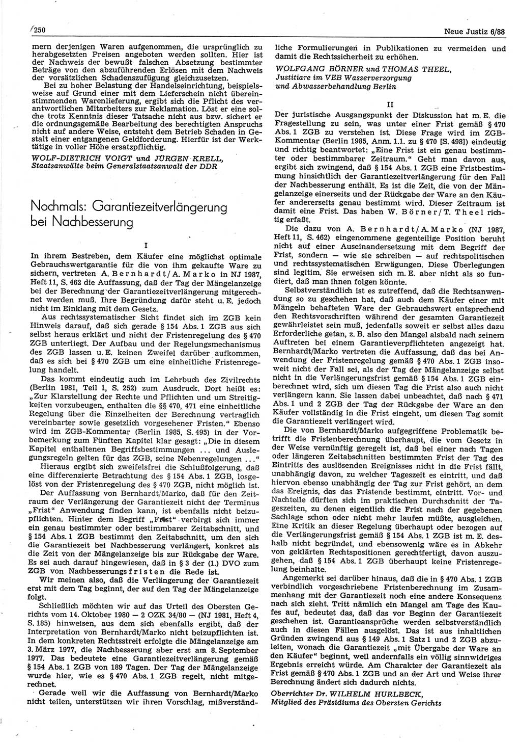 Neue Justiz (NJ), Zeitschrift für sozialistisches Recht und Gesetzlichkeit [Deutsche Demokratische Republik (DDR)], 42. Jahrgang 1988, Seite 250 (NJ DDR 1988, S. 250)