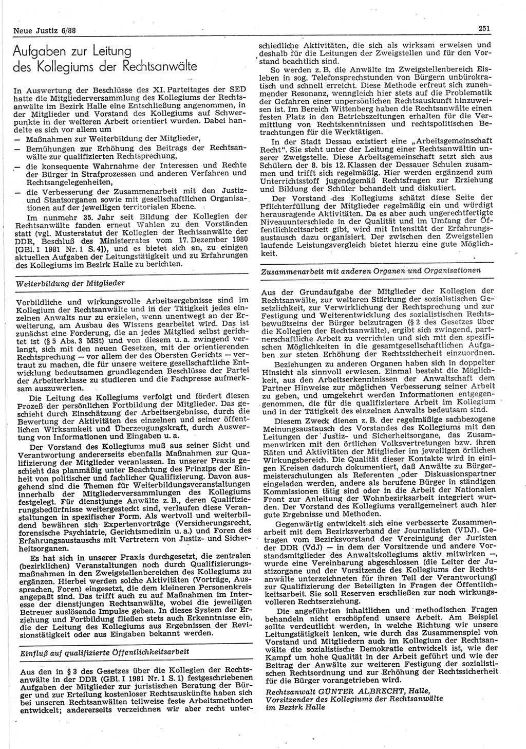 Neue Justiz (NJ), Zeitschrift für sozialistisches Recht und Gesetzlichkeit [Deutsche Demokratische Republik (DDR)], 42. Jahrgang 1988, Seite 251 (NJ DDR 1988, S. 251)