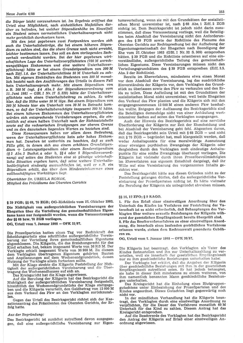 Neue Justiz (NJ), Zeitschrift für sozialistisches Recht und Gesetzlichkeit [Deutsche Demokratische Republik (DDR)], 42. Jahrgang 1988, Seite 253 (NJ DDR 1988, S. 253)