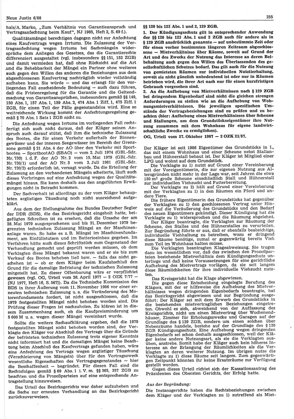 Neue Justiz (NJ), Zeitschrift für sozialistisches Recht und Gesetzlichkeit [Deutsche Demokratische Republik (DDR)], 42. Jahrgang 1988, Seite 255 (NJ DDR 1988, S. 255)