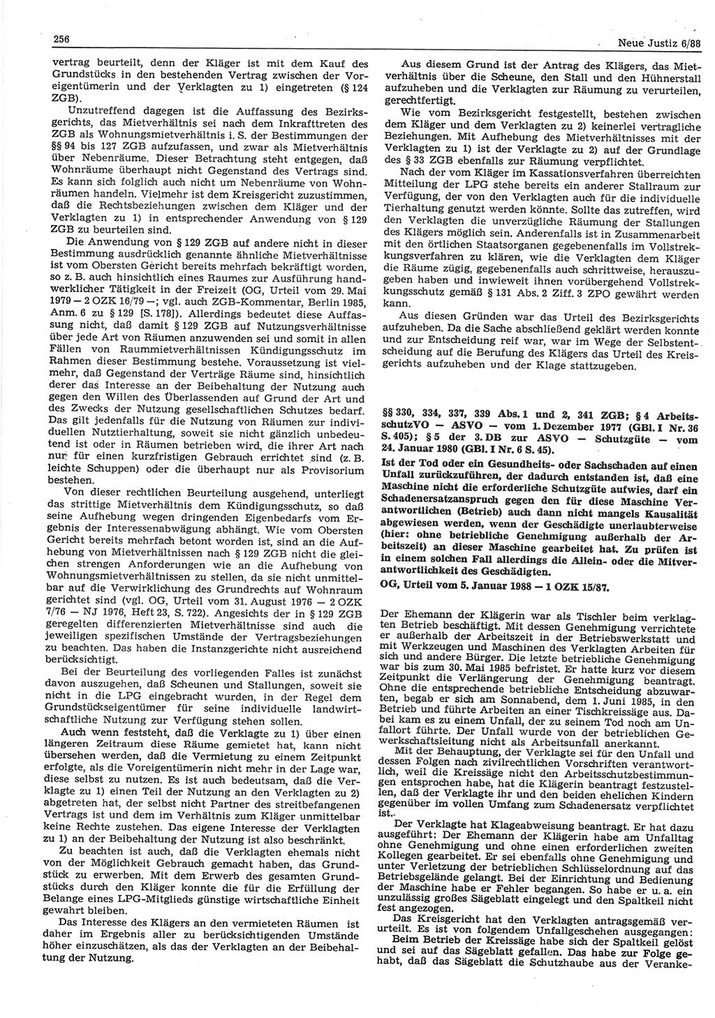 Neue Justiz (NJ), Zeitschrift für sozialistisches Recht und Gesetzlichkeit [Deutsche Demokratische Republik (DDR)], 42. Jahrgang 1988, Seite 256 (NJ DDR 1988, S. 256)