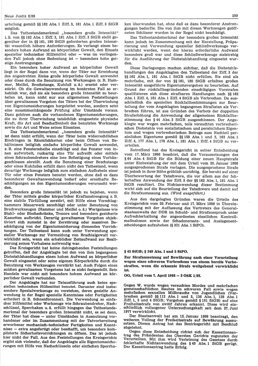 Neue Justiz (NJ), Zeitschrift für sozialistisches Recht und Gesetzlichkeit [Deutsche Demokratische Republik (DDR)], 42. Jahrgang 1988, Seite 259 (NJ DDR 1988, S. 259)