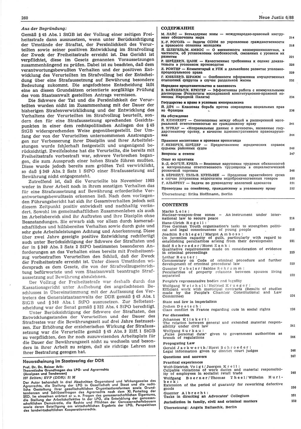 Neue Justiz (NJ), Zeitschrift für sozialistisches Recht und Gesetzlichkeit [Deutsche Demokratische Republik (DDR)], 42. Jahrgang 1988, Seite 260 (NJ DDR 1988, S. 260)