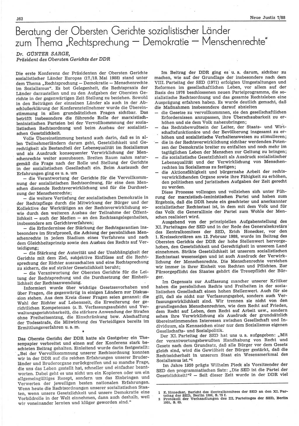 Neue Justiz (NJ), Zeitschrift für sozialistisches Recht und Gesetzlichkeit [Deutsche Demokratische Republik (DDR)], 42. Jahrgang 1988, Seite 262 (NJ DDR 1988, S. 262)