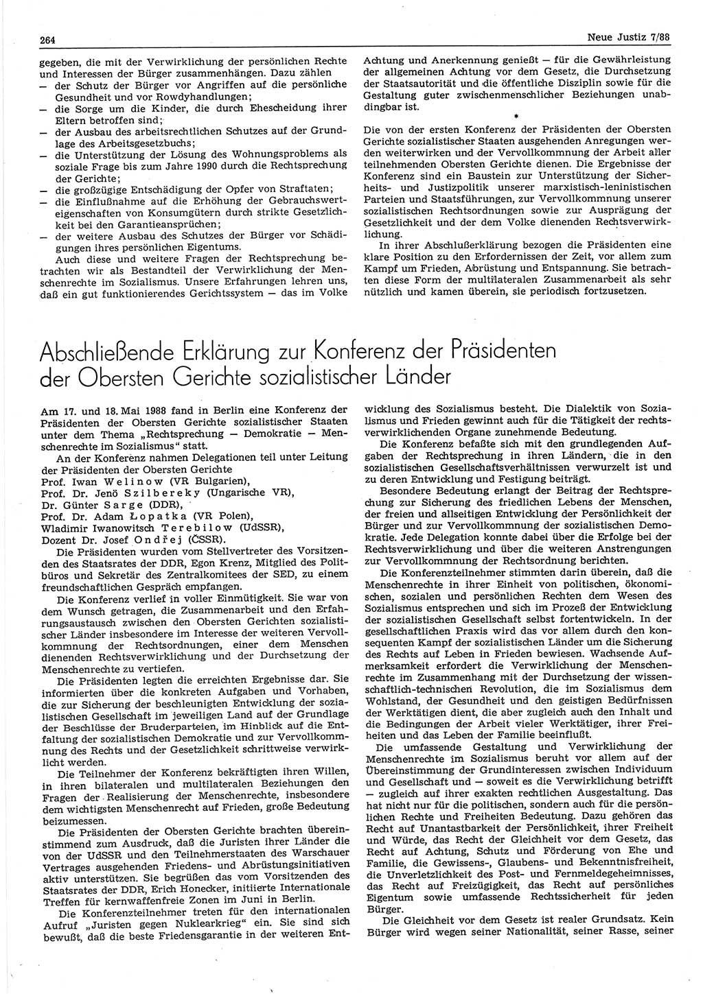 Neue Justiz (NJ), Zeitschrift für sozialistisches Recht und Gesetzlichkeit [Deutsche Demokratische Republik (DDR)], 42. Jahrgang 1988, Seite 264 (NJ DDR 1988, S. 264)