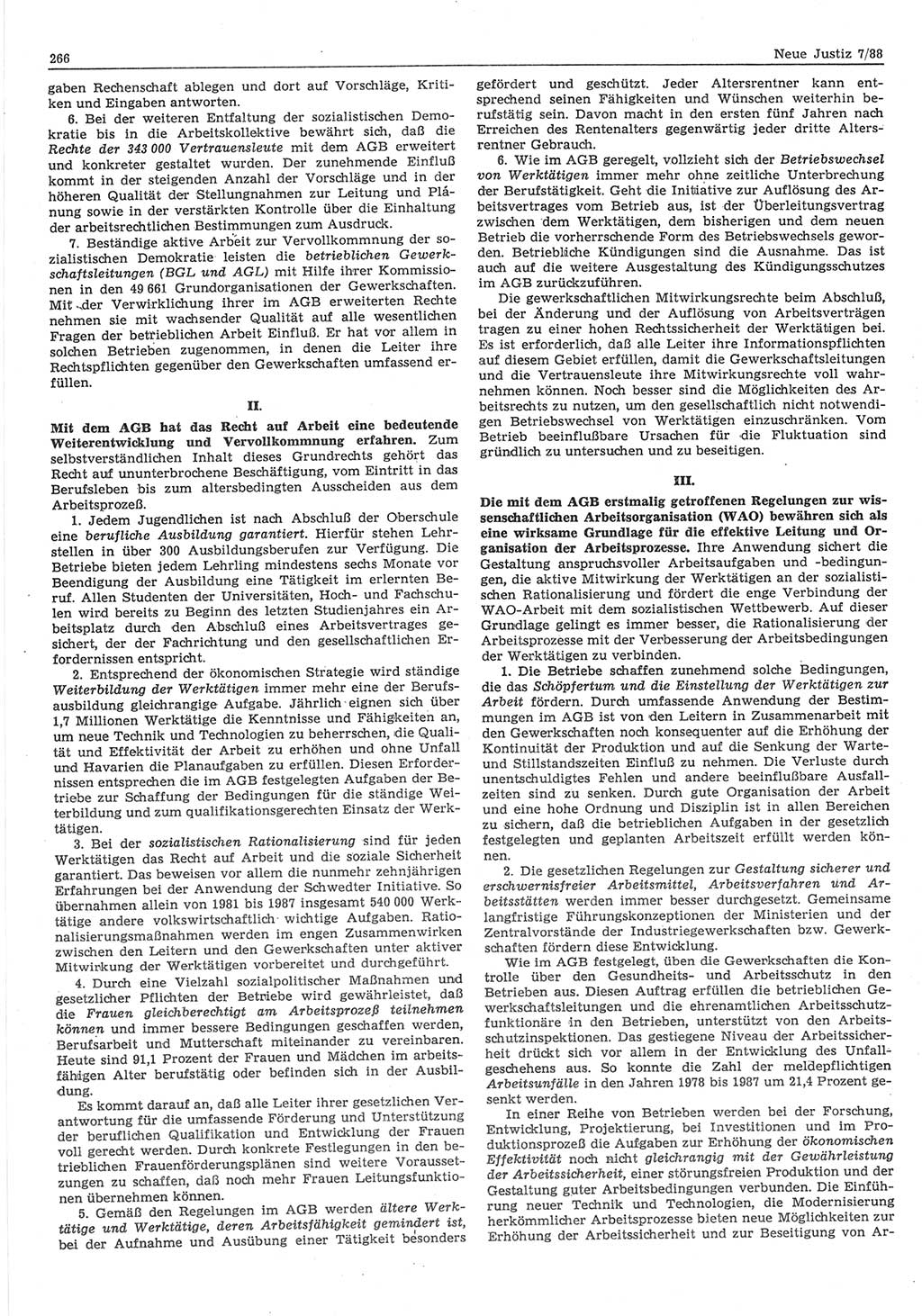 Neue Justiz (NJ), Zeitschrift für sozialistisches Recht und Gesetzlichkeit [Deutsche Demokratische Republik (DDR)], 42. Jahrgang 1988, Seite 266 (NJ DDR 1988, S. 266)