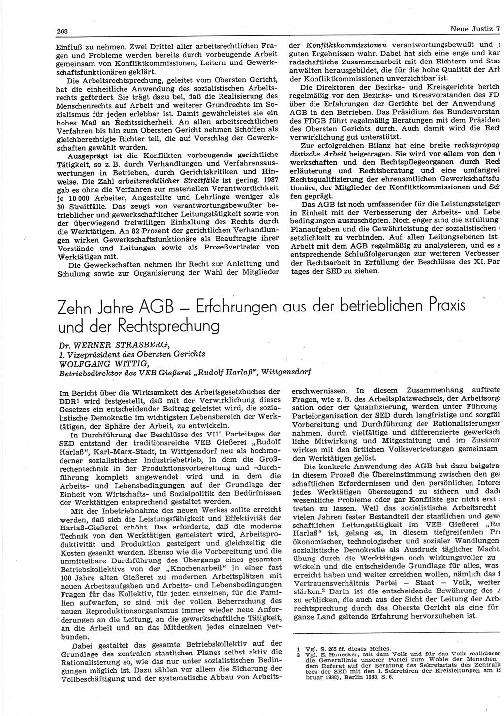 Neue Justiz (NJ), Zeitschrift für sozialistisches Recht und Gesetzlichkeit [Deutsche Demokratische Republik (DDR)], 42. Jahrgang 1988, Seite 268 (NJ DDR 1988, S. 268)