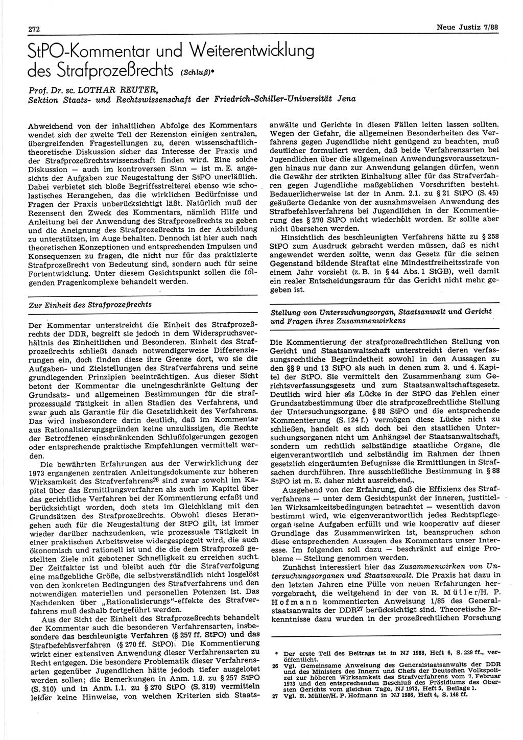 Neue Justiz (NJ), Zeitschrift für sozialistisches Recht und Gesetzlichkeit [Deutsche Demokratische Republik (DDR)], 42. Jahrgang 1988, Seite 272 (NJ DDR 1988, S. 272)