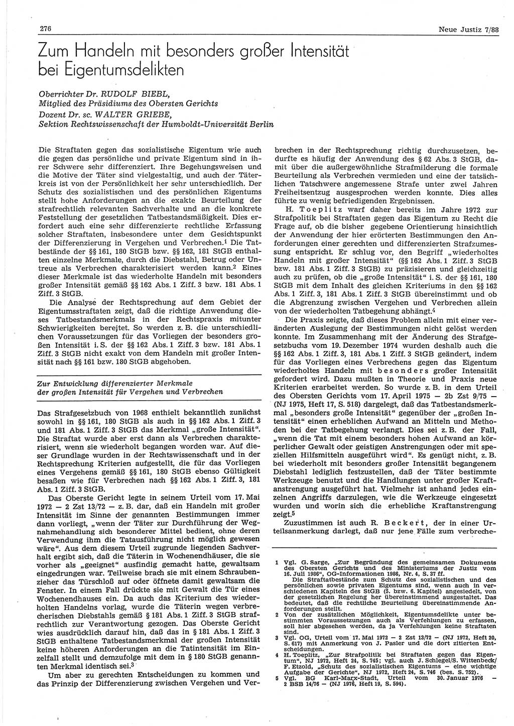 Neue Justiz (NJ), Zeitschrift für sozialistisches Recht und Gesetzlichkeit [Deutsche Demokratische Republik (DDR)], 42. Jahrgang 1988, Seite 276 (NJ DDR 1988, S. 276)