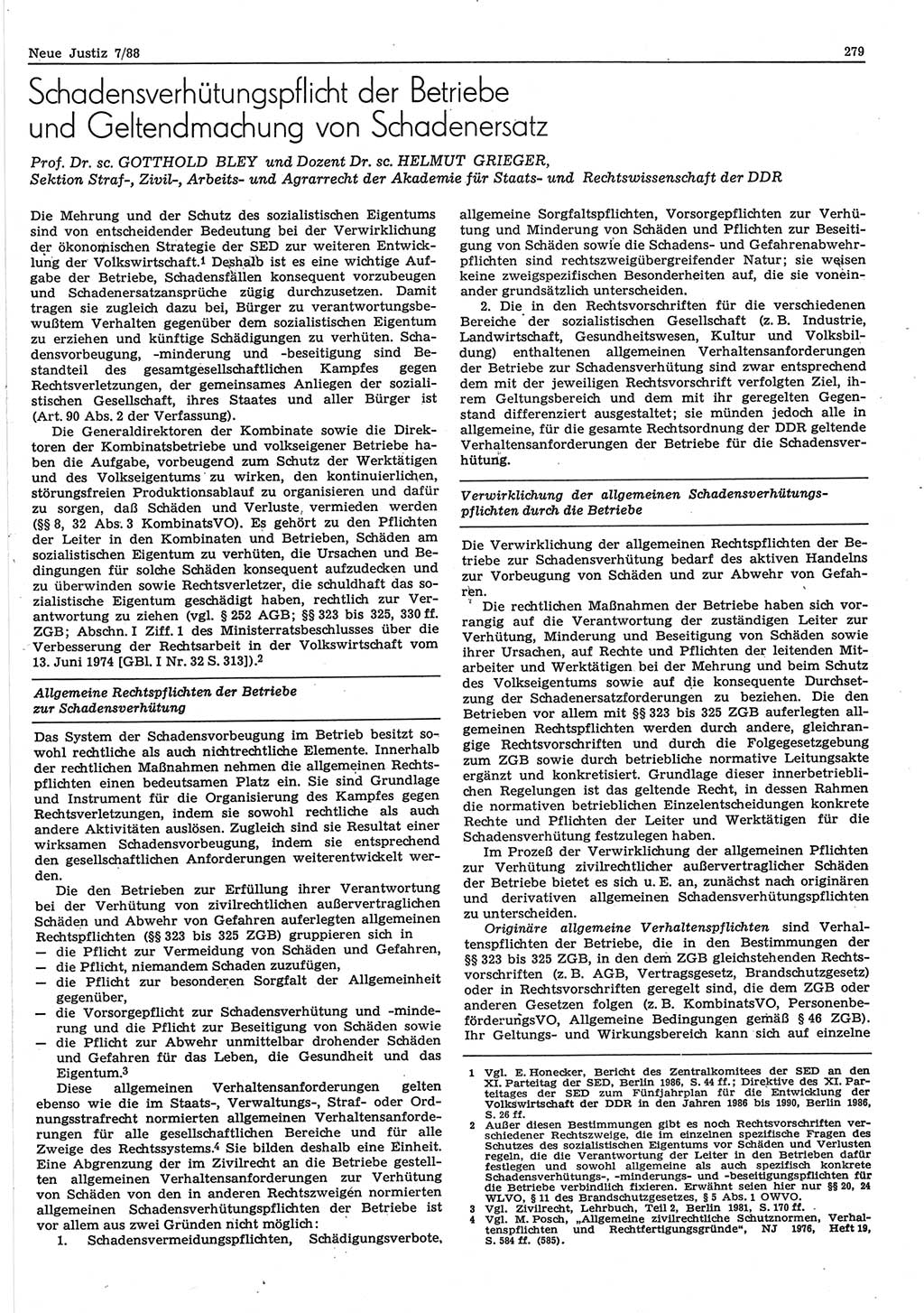 Neue Justiz (NJ), Zeitschrift für sozialistisches Recht und Gesetzlichkeit [Deutsche Demokratische Republik (DDR)], 42. Jahrgang 1988, Seite 279 (NJ DDR 1988, S. 279)