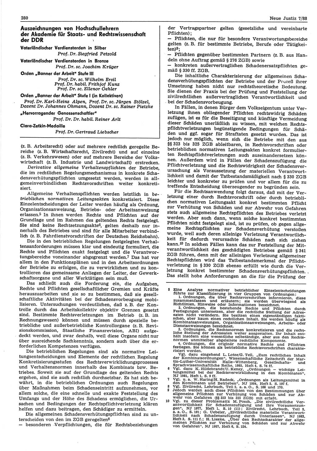 Neue Justiz (NJ), Zeitschrift für sozialistisches Recht und Gesetzlichkeit [Deutsche Demokratische Republik (DDR)], 42. Jahrgang 1988, Seite 280 (NJ DDR 1988, S. 280)