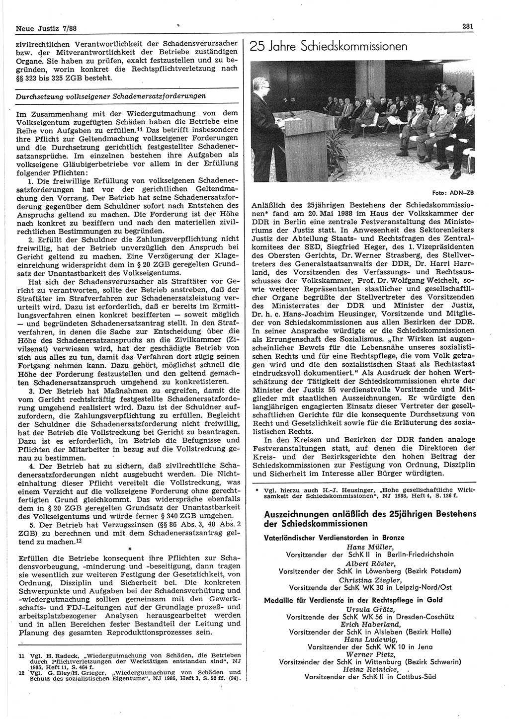 Neue Justiz (NJ), Zeitschrift für sozialistisches Recht und Gesetzlichkeit [Deutsche Demokratische Republik (DDR)], 42. Jahrgang 1988, Seite 281 (NJ DDR 1988, S. 281)