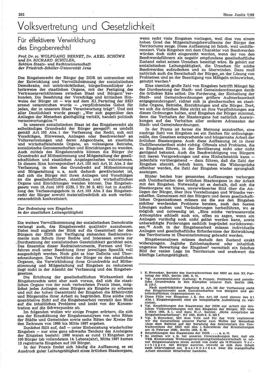 Neue Justiz (NJ), Zeitschrift für sozialistisches Recht und Gesetzlichkeit [Deutsche Demokratische Republik (DDR)], 42. Jahrgang 1988, Seite 282 (NJ DDR 1988, S. 282)