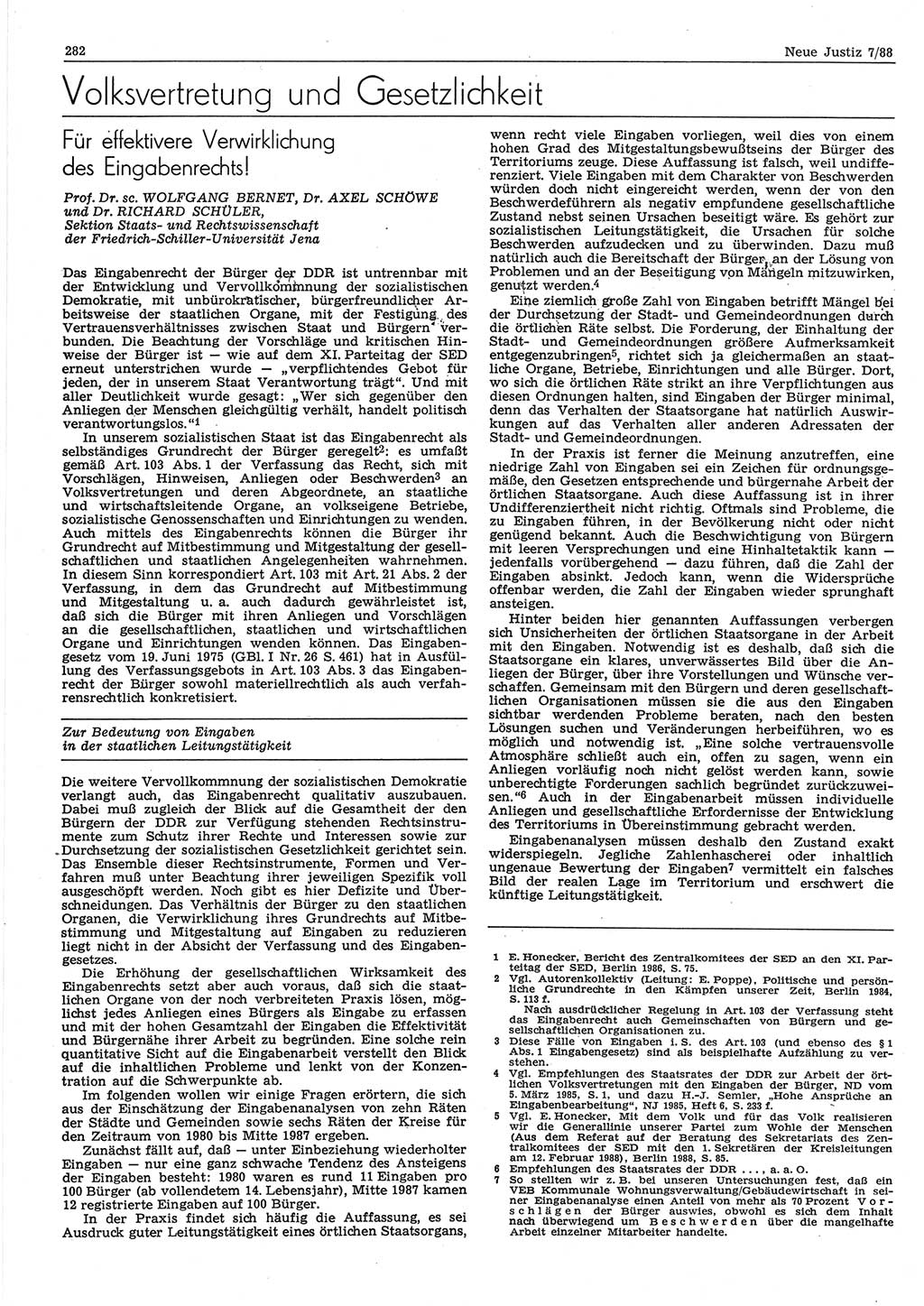 Neue Justiz (NJ), Zeitschrift für sozialistisches Recht und Gesetzlichkeit [Deutsche Demokratische Republik (DDR)], 42. Jahrgang 1988, Seite 282 (NJ DDR 1988, S. 282)