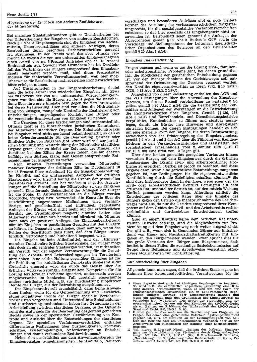 Neue Justiz (NJ), Zeitschrift für sozialistisches Recht und Gesetzlichkeit [Deutsche Demokratische Republik (DDR)], 42. Jahrgang 1988, Seite 283 (NJ DDR 1988, S. 283)