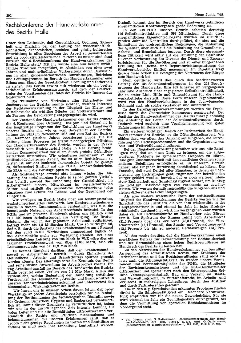 Neue Justiz (NJ), Zeitschrift für sozialistisches Recht und Gesetzlichkeit [Deutsche Demokratische Republik (DDR)], 42. Jahrgang 1988, Seite 292 (NJ DDR 1988, S. 292)