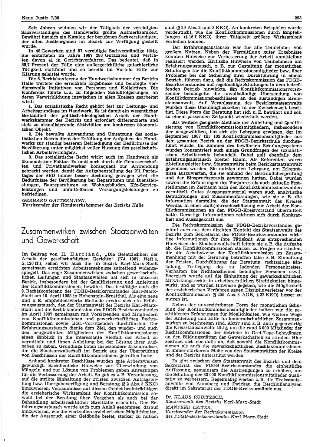 Neue Justiz (NJ), Zeitschrift für sozialistisches Recht und Gesetzlichkeit [Deutsche Demokratische Republik (DDR)], 42. Jahrgang 1988, Seite 293 (NJ DDR 1988, S. 293)