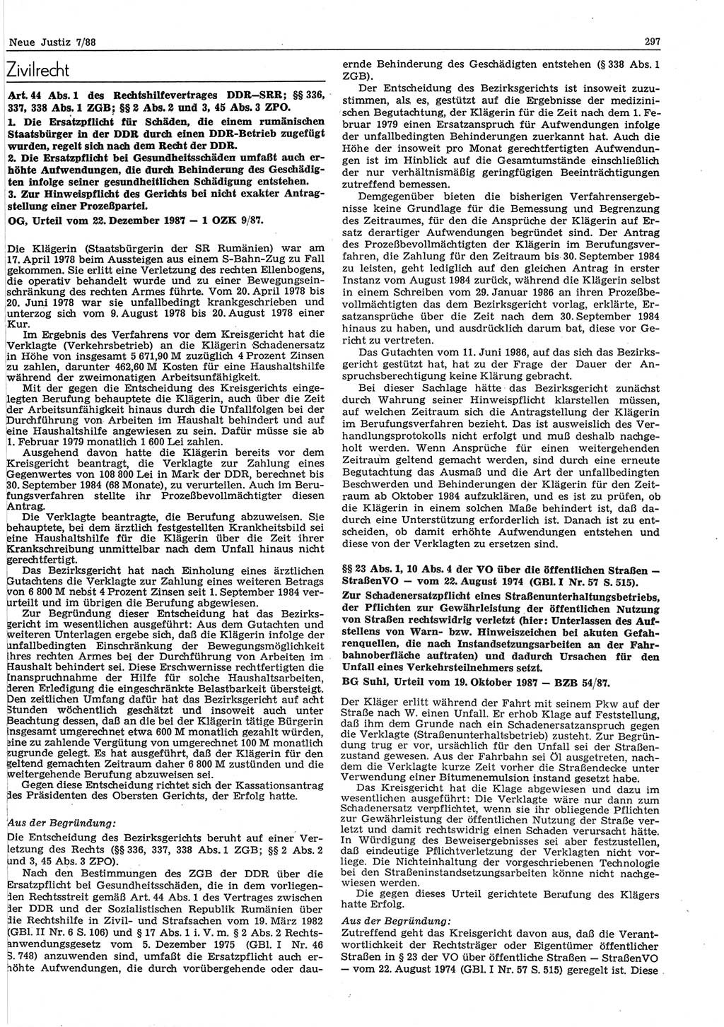 Neue Justiz (NJ), Zeitschrift für sozialistisches Recht und Gesetzlichkeit [Deutsche Demokratische Republik (DDR)], 42. Jahrgang 1988, Seite 297 (NJ DDR 1988, S. 297)