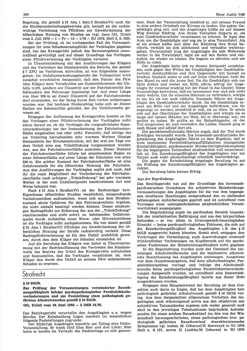 Neue Justiz (NJ), Zeitschrift für sozialistisches Recht und Gesetzlichkeit [Deutsche Demokratische Republik (DDR)], 42. Jahrgang 1988, Seite 298 (NJ DDR 1988, S. 298)