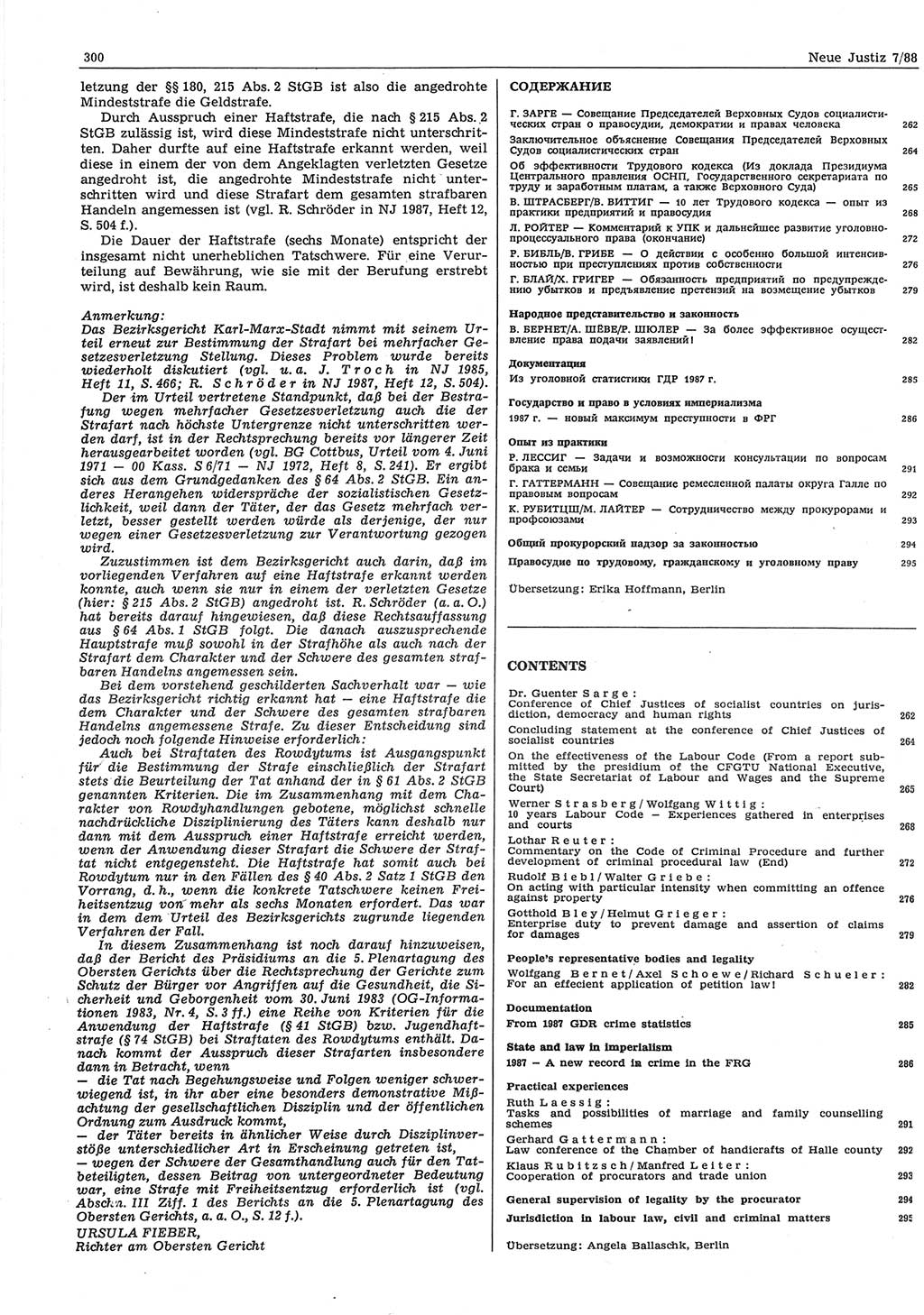 Neue Justiz (NJ), Zeitschrift für sozialistisches Recht und Gesetzlichkeit [Deutsche Demokratische Republik (DDR)], 42. Jahrgang 1988, Seite 300 (NJ DDR 1988, S. 300)