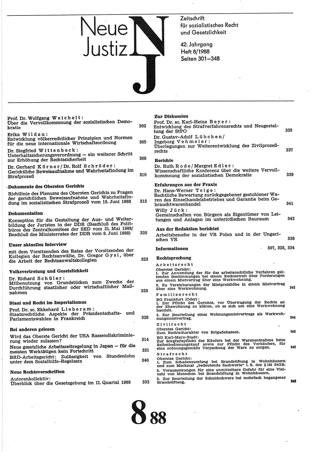 Neue Justiz (NJ), Zeitschrift für sozialistisches Recht und Gesetzlichkeit [Deutsche Demokratische Republik (DDR)], 42. Jahrgang 1988, Seite 301 (NJ DDR 1988, S. 301)