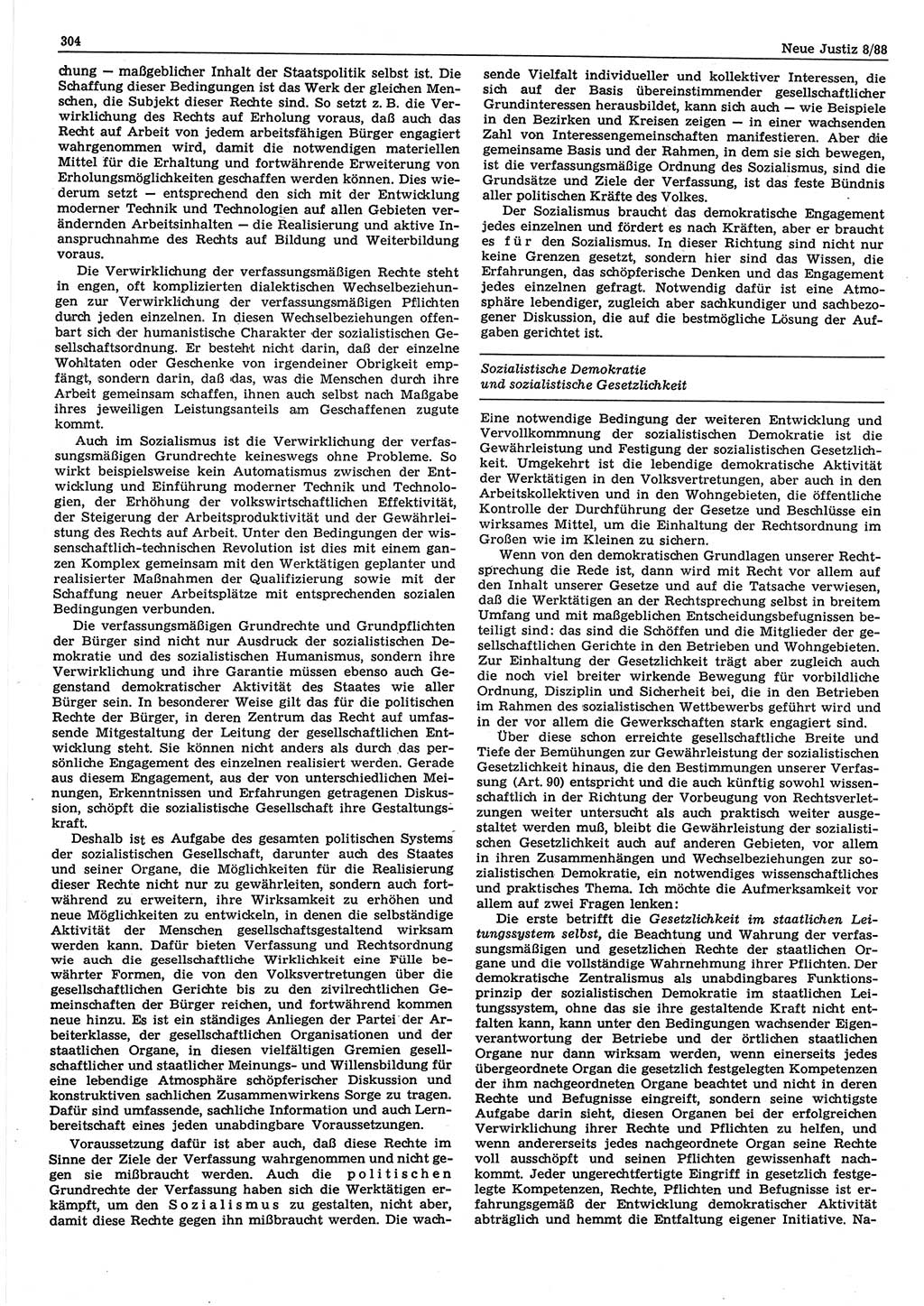 Neue Justiz (NJ), Zeitschrift für sozialistisches Recht und Gesetzlichkeit [Deutsche Demokratische Republik (DDR)], 42. Jahrgang 1988, Seite 304 (NJ DDR 1988, S. 304)
