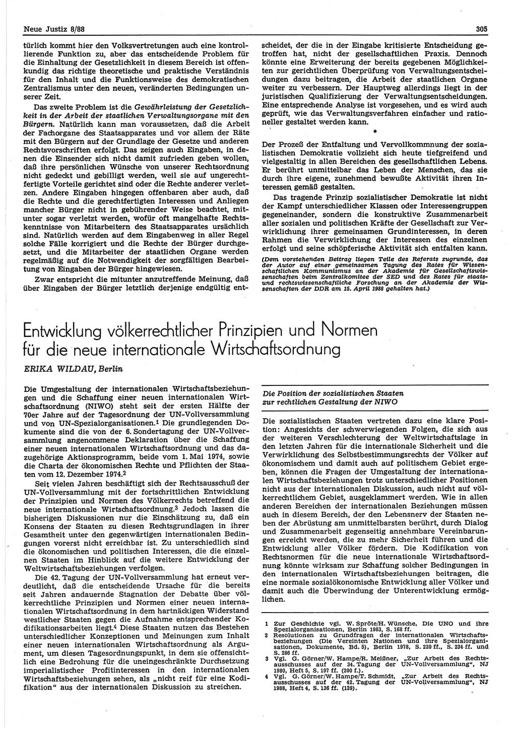 Neue Justiz (NJ), Zeitschrift für sozialistisches Recht und Gesetzlichkeit [Deutsche Demokratische Republik (DDR)], 42. Jahrgang 1988, Seite 305 (NJ DDR 1988, S. 305)