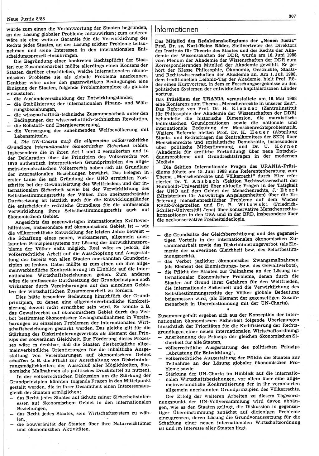 Neue Justiz (NJ), Zeitschrift für sozialistisches Recht und Gesetzlichkeit [Deutsche Demokratische Republik (DDR)], 42. Jahrgang 1988, Seite 307 (NJ DDR 1988, S. 307)