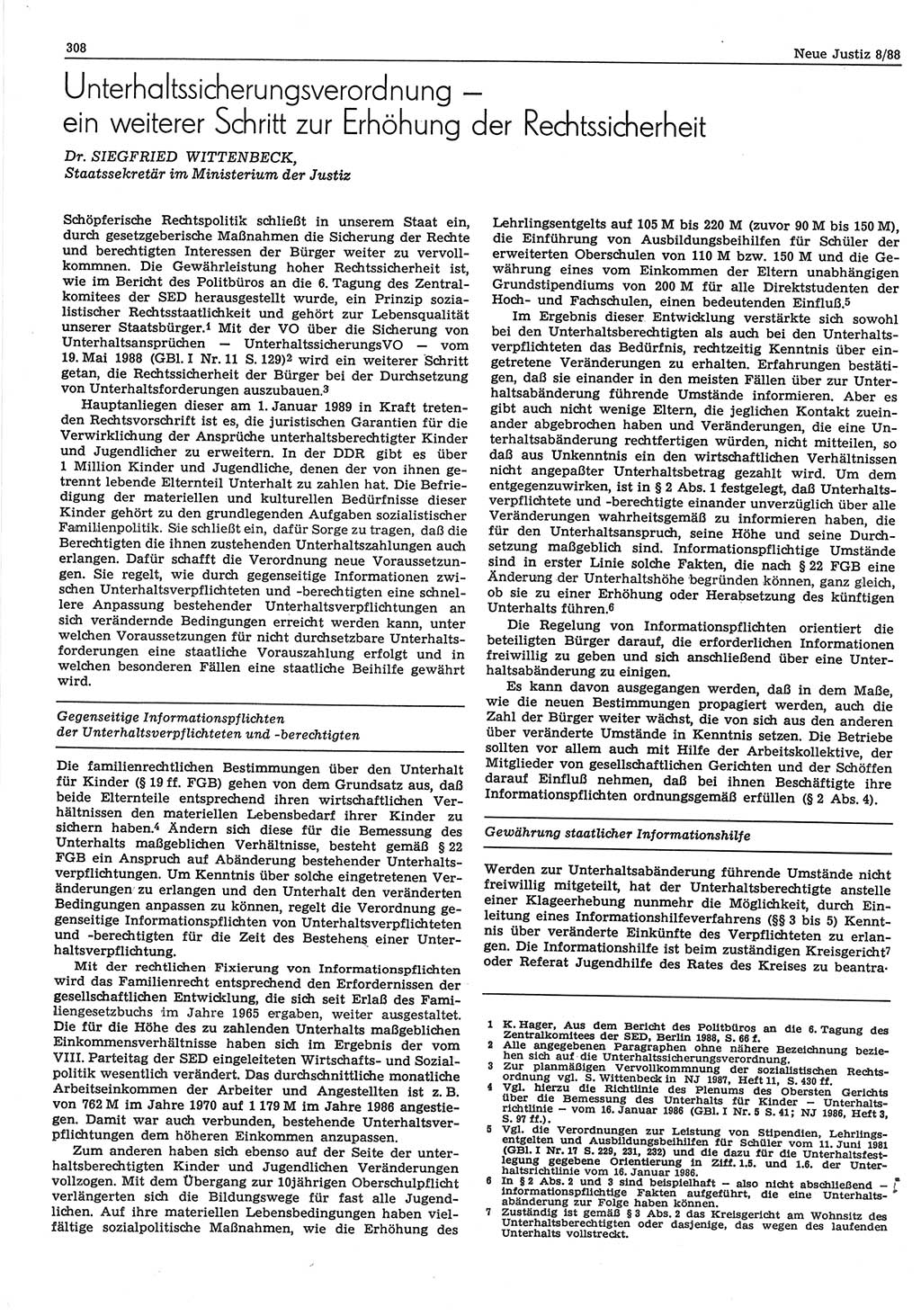 Neue Justiz (NJ), Zeitschrift für sozialistisches Recht und Gesetzlichkeit [Deutsche Demokratische Republik (DDR)], 42. Jahrgang 1988, Seite 308 (NJ DDR 1988, S. 308)