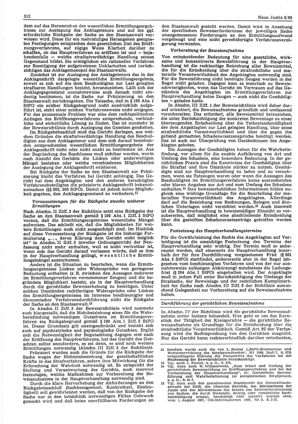 Neue Justiz (NJ), Zeitschrift für sozialistisches Recht und Gesetzlichkeit [Deutsche Demokratische Republik (DDR)], 42. Jahrgang 1988, Seite 312 (NJ DDR 1988, S. 312)